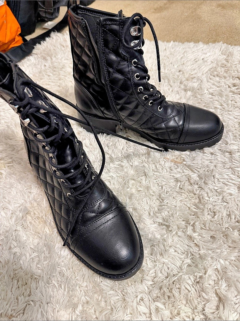 Black Quilted Combat Boots Like New